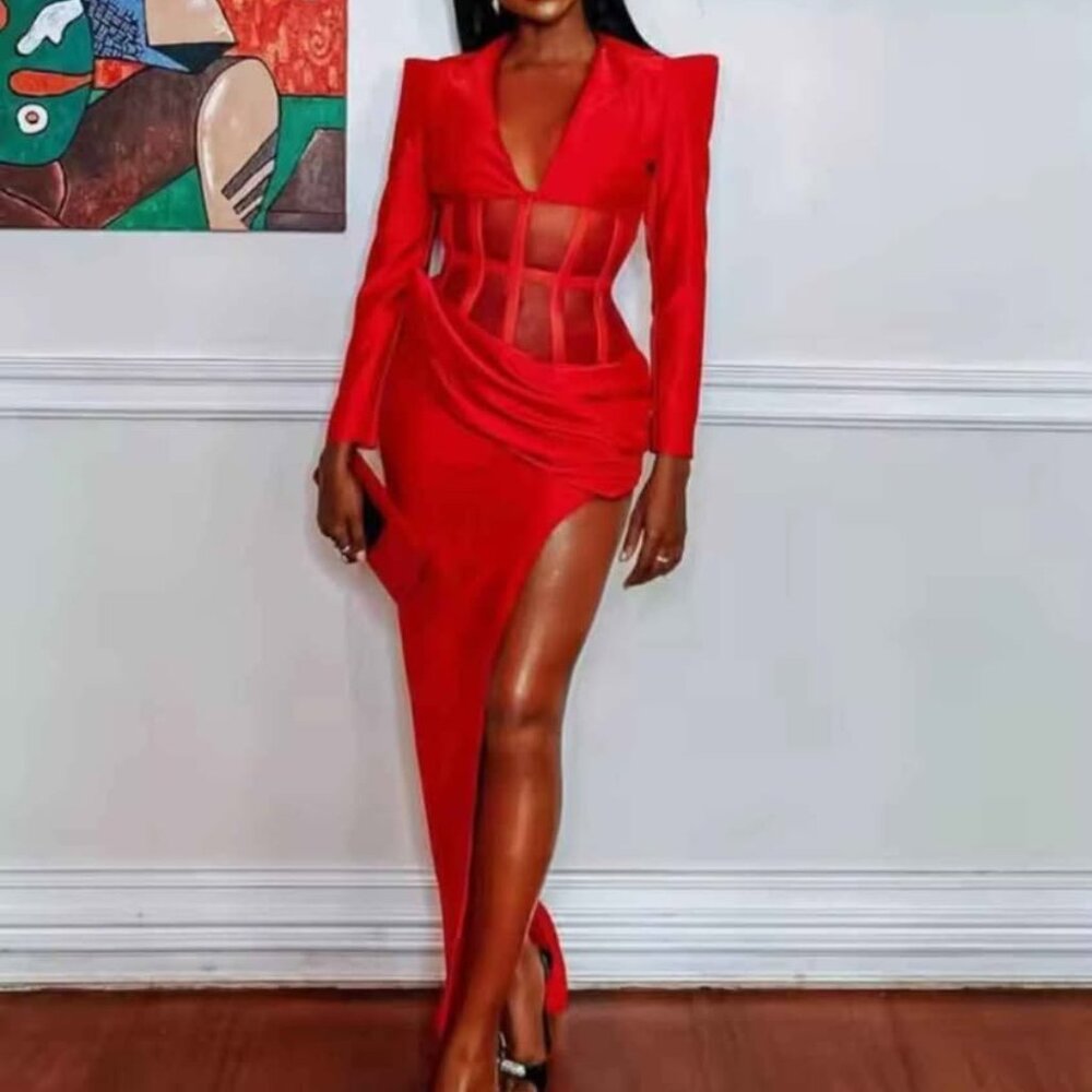 Red Satin Corset Dress